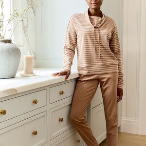 Talbots Haven 2pc Lounge Set Funnel Neck Pullover/Jogger Camel/White (Size XS)